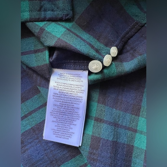 Polo Ralph Lauren Plaid Flannel Button Shirt Mens Slim Fit Navy Green Size XXL - Picture 9 of 11